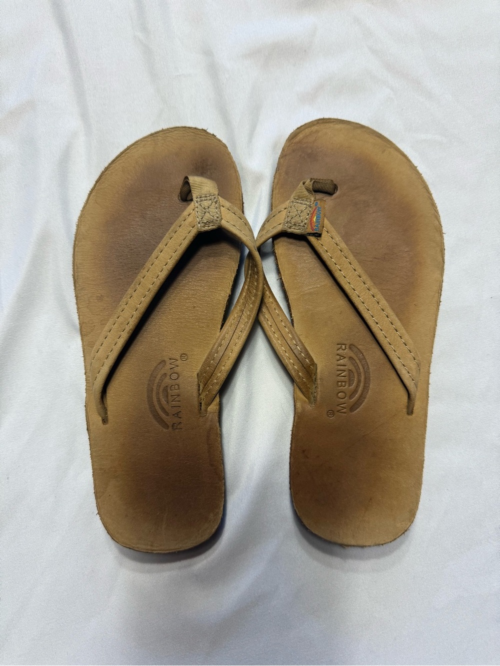 Rainbow Kids Tan Leather Flip Flops